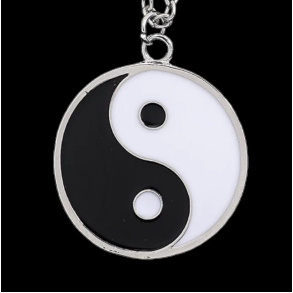 Ying Yang Double Sided Black and White Pendant Necklace Silver Chain NWT - Picture 6 of 6